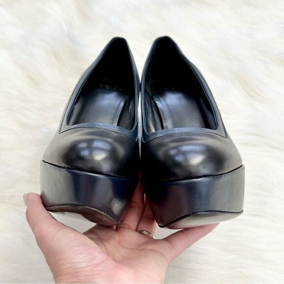 NWOB Escada Sport Colorblock Platform Leather Wedge in Black Blue Size 38 7.5 - Picture 5 of 8